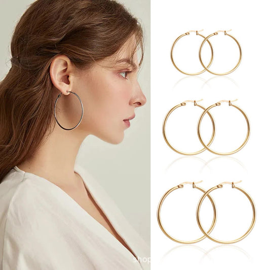 Minimalist 2mm Stainless Steel Large Hoop Earrings - Sleek Design, Durable Daily Wear Jewelry