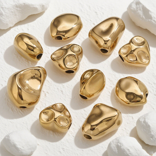 18K Gold Plated Titanium/Stainless Steel Beads | Large Hole Diamond Shaped Gemstone Chips | Loose Beads for Bracelets & Necklaces