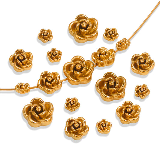 Stainless Steel 3D Rose Beads - Hand-Pierced Accessories for Necklace & Bracelet