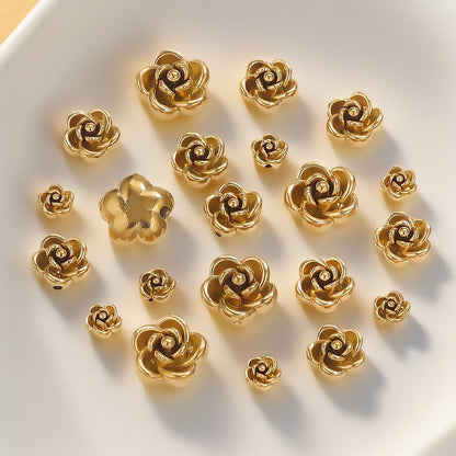 Stainless Steel 3D Rose Beads - Hand-Pierced Accessories for Necklace & Bracelet