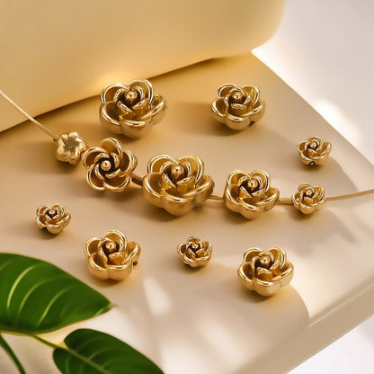 Stainless Steel 3D Rose Beads - Hand-Pierced Accessories for Necklace & Bracelet