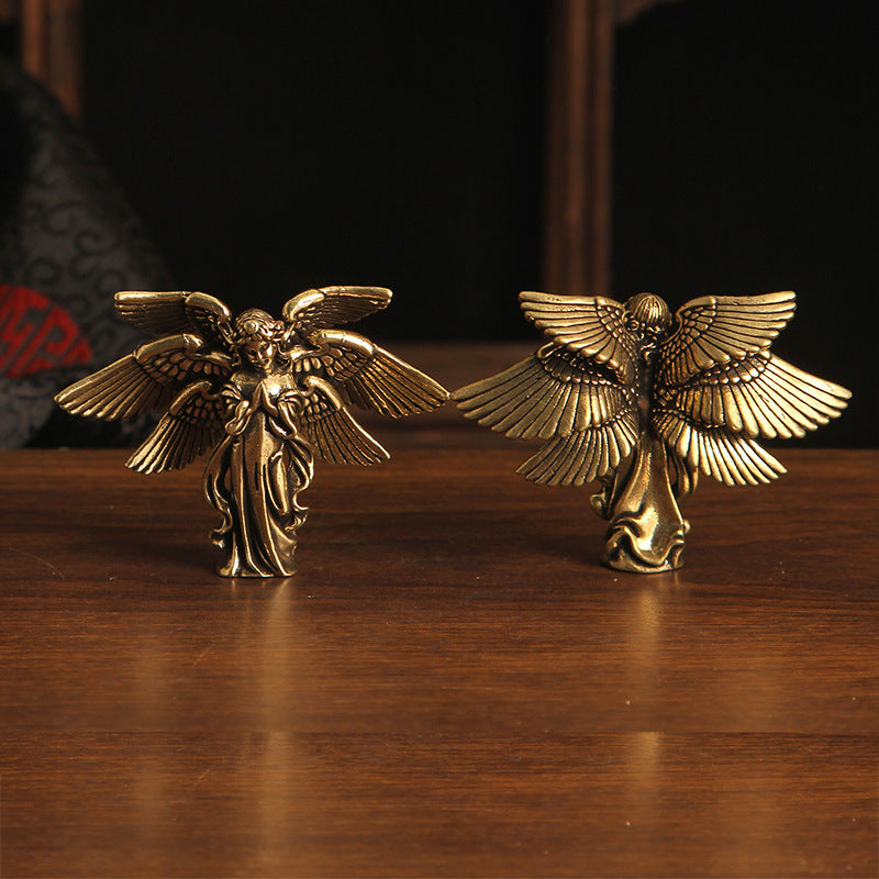 Brass Seraph Angel Figurine - Vintage Style Small Copper Artwork, Ideal Desk Decor for Angel Collectors