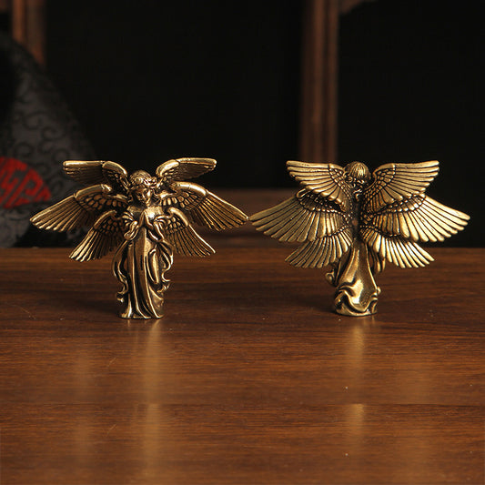 Brass Seraph Angel Figurine - Vintage Style Small Copper Artwork, Ideal Desk Decor for Angel Collectors