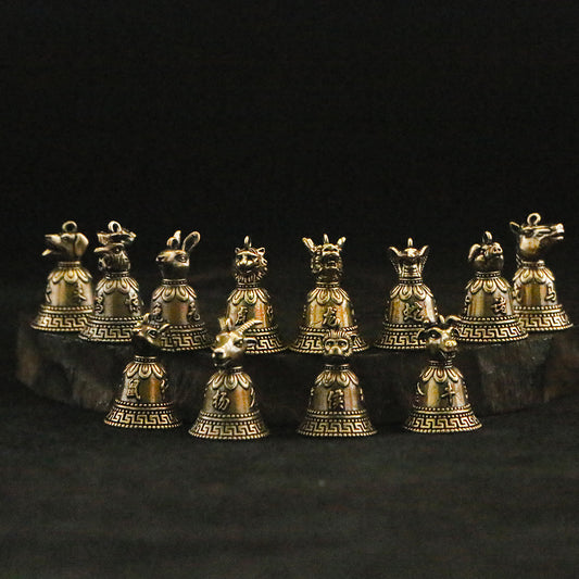 Vintage Brass Chinese Zodiac Animal Head Bell Charms - 12 Beast Head Bell Pendants for Jewelry & Gifts