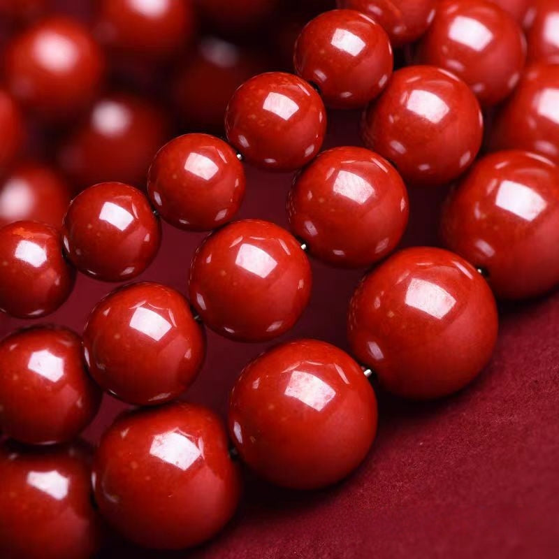Natural Cinnabar Beaded Bracelet, High Content Raw Cinnabar Prayer Beads, Handmade Healing Jewelry, Meditation Mala Gift