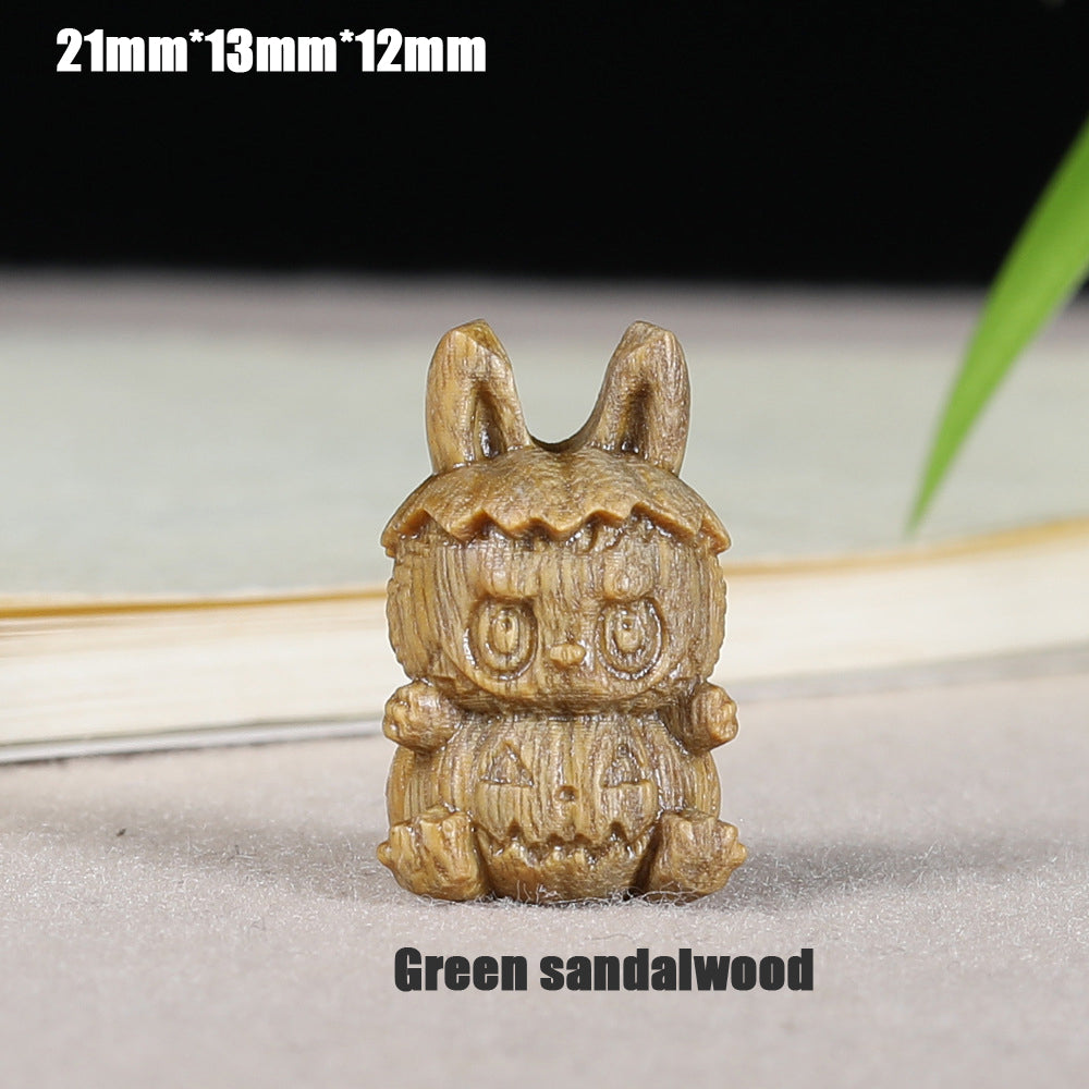 Green Sandalwood Pumpkin LABUBU Charm, 21x13x12mm Carved Wood Through-hole Spacer, Natural Wooden Charm for DIY Jewelry Making