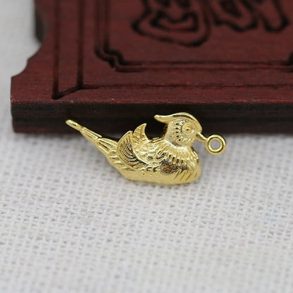 Tarnish Resistant 24K Gold Plated Brass Mandarin Duck Pair Pendants – 19x8mm DIY Jewelry Making Supplies ( 1 Pair )