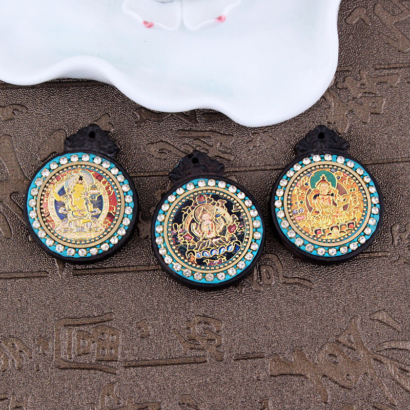 Nepalese Elephant Lotus Buddha Pendant - Round Black Sandalwood Thousand-Handed Guanyin Protection Token