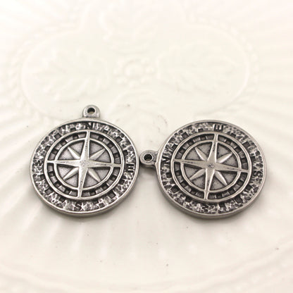 Stainless Steel (Titanium Steel) Compass Pendant | Hip Hop Style Necklace Charm, Trendy Jewelry Accessory for Men & Women