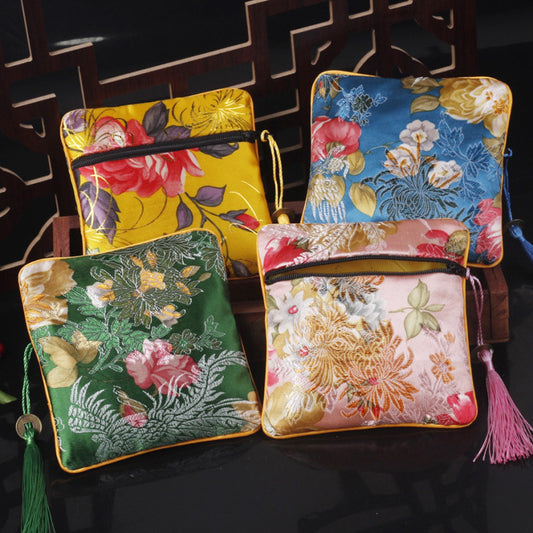 Chinese Style Jewelry Pouch with Zipper – Elegant Bracelet Gift Bag, Reusable Packaging for Earrings, Necklaces & Accessories