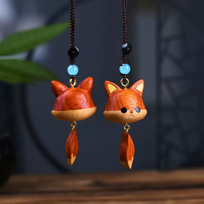 Handcrafted Wooden Fox Keychain, Cute Carved Fox Charm with Movable Tail, Animal Bag Key Ring, Gift for Her