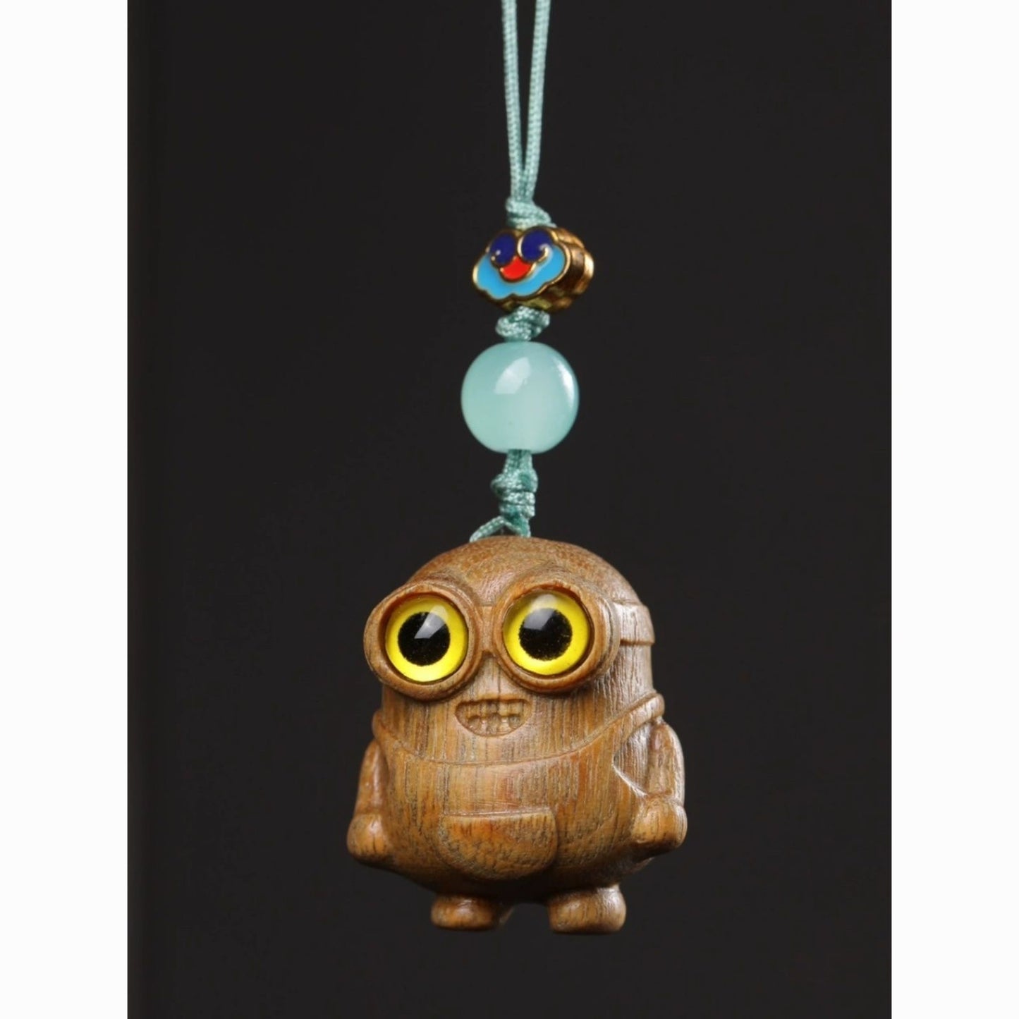 Hand Carved Green Sandalwood Minion Keychain, Wooden Cartoon Pendant, Handmade Wood Keychain, Funny Gift, Cute Character Charm