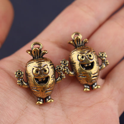 Cute Brass Carrot Pendant - Vintage Style Vegetable Charm for Garden Lovers, Dainty Jewelry Accessory