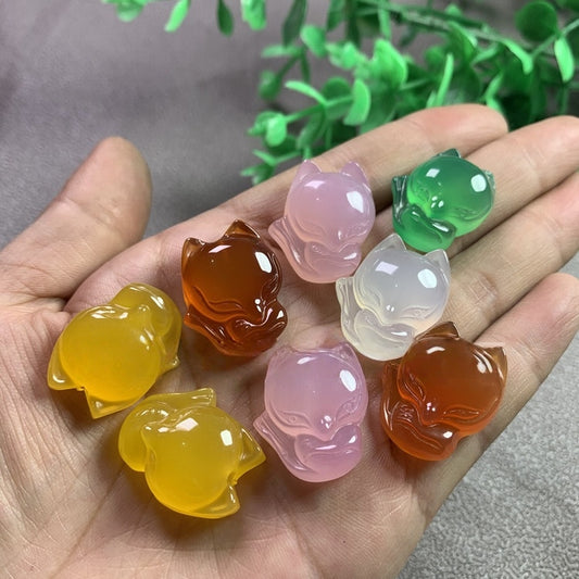 Natural Agate Fox Pendant, Carved Stone Animal Charms, Multi-Color Crystal Fox for Necklace Making, DIY Jewelry Supplies