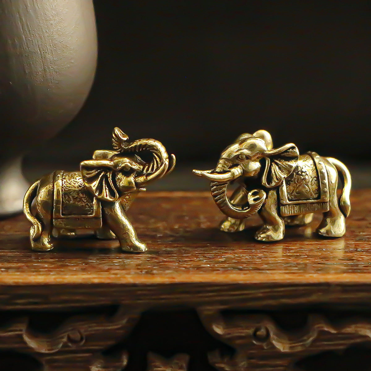 Vintage Brass Lucky Elephant Figurine - "Good Fortune" Elephant Statue for Desk Decor & Home Accent