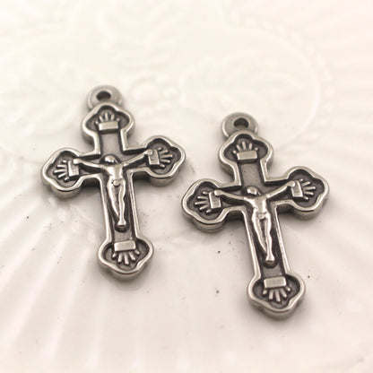 Stainless Steel (Titanium Steel) Oil-Pressed Cross Pendant | Retro European & American Men's Necklace Charm, Masculine Religious Jewelry