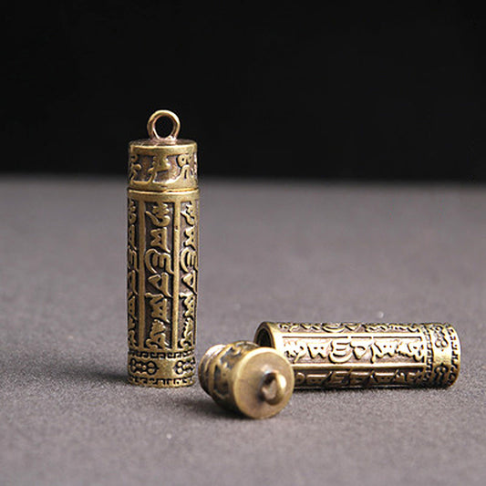 Brass Heart Sutra Pendant Keychain | Openable Jar Amulet | Good Luck Protection Charm | Spiritual Jewelry Gift