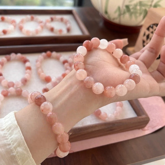 Pink Peach Blossom Jade Bracelet - JINSI Jade Beaded Bracelet, Natural Gemstone Jewelry
