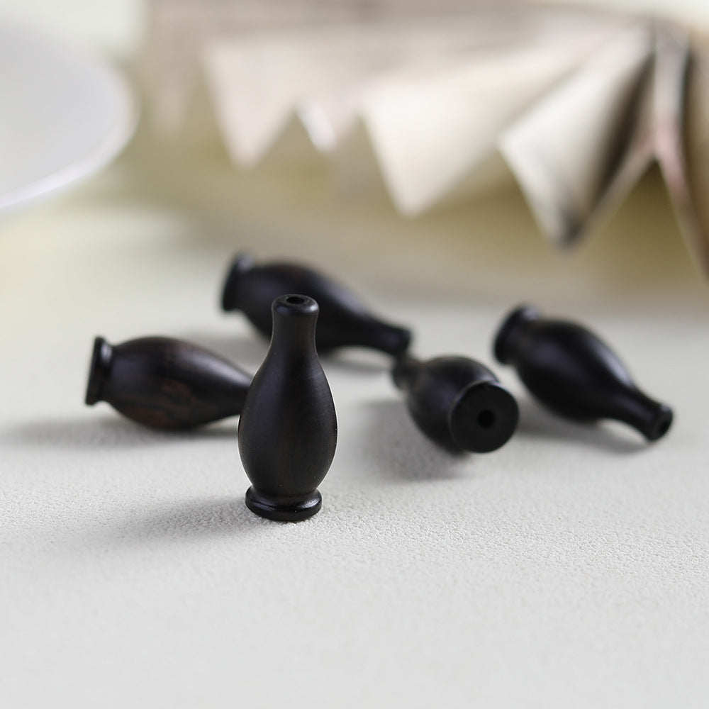 Natural Black Ebony Wood Carved Vase Bead, Through-Hole Pendant Charm, Handmade Wooden Amulet for Necklace Bracelet Jewelry Making