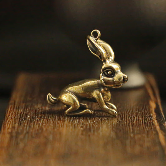 Vintage Brass 3D Rabbit Pendant, Retro Bunny Charm, Antique Brass Animal Pendant, Cute Rabbit Jewelry Making Supplies