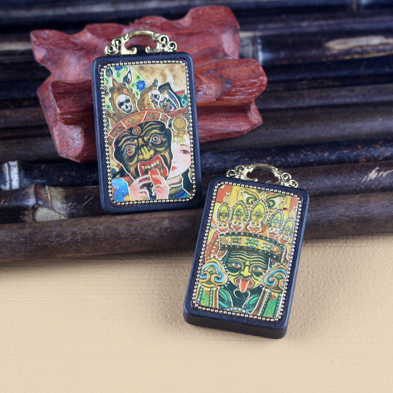 Tibetan Style Zhaxi Lamu Thangka Pendant - Female God of Wealth Buddhist Blessing Jewelry for Her/Him