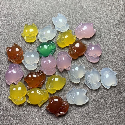 Natural Agate Fox Pendant, Carved Stone Animal Charms, Multi-Color Crystal Fox for Necklace Making, DIY Jewelry Supplies