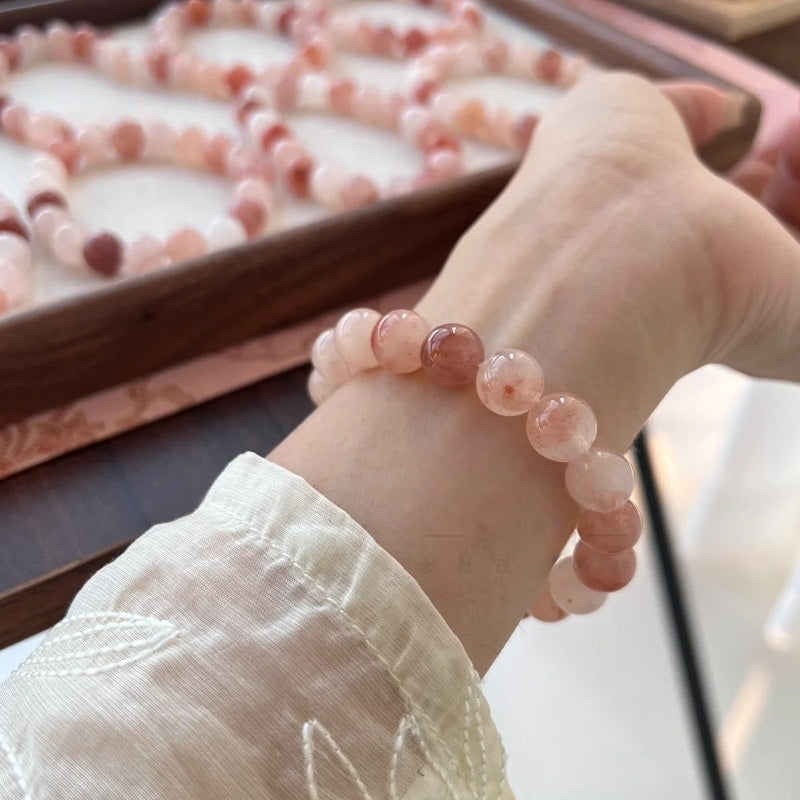 Pink Peach Blossom Jade Bracelet - JINSI Jade Beaded Bracelet, Natural Gemstone Jewelry