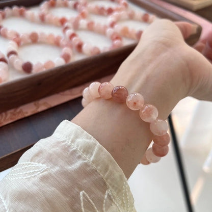 Pink Peach Blossom Jade Bracelet - JINSI Jade Beaded Bracelet, Natural Gemstone Jewelry