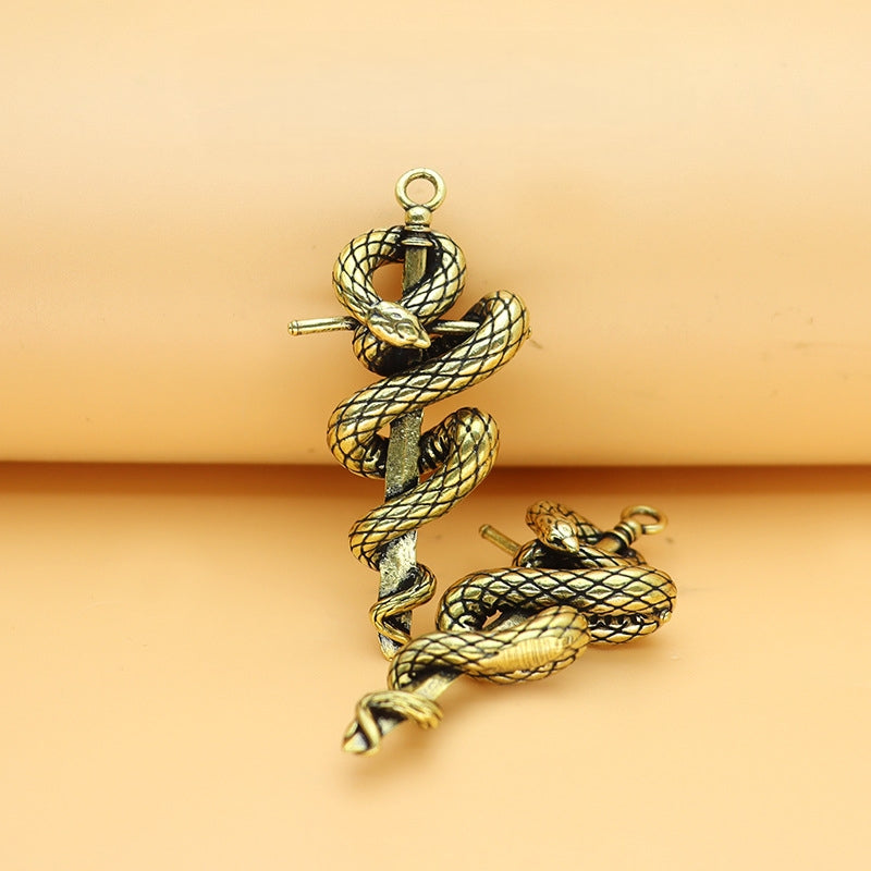 Brass Snake Cross Vintage Pendant - Timeless Spiritual Charm for Boho/Retro Jewelry, Meaningful Faith Accessory