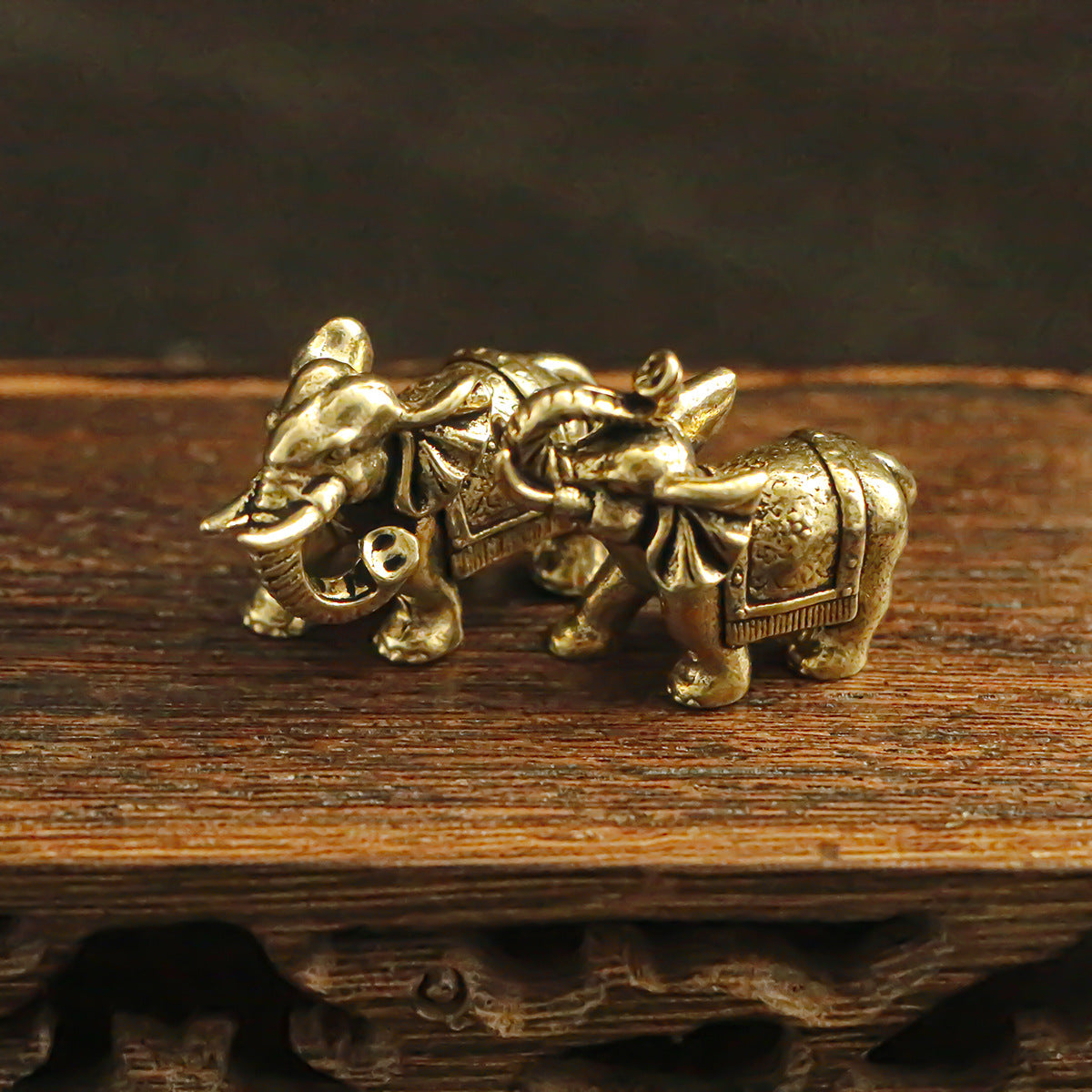 Vintage Brass Lucky Elephant Figurine - "Good Fortune" Elephant Statue for Desk Decor & Home Accent