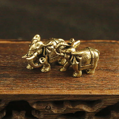 Vintage Brass Lucky Elephant Figurine - "Good Fortune" Elephant Statue for Desk Decor & Home Accent