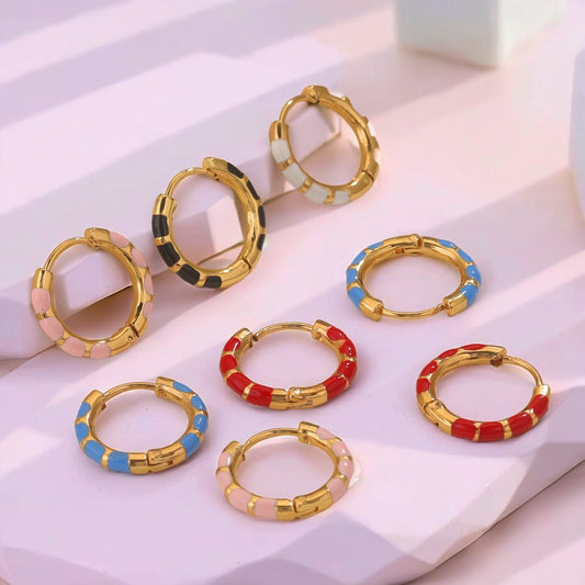 Enamel Color Hand-Dropped Ear Clips - Stainless Steel & Titanium Steel | Classic Cute Women's Earrings