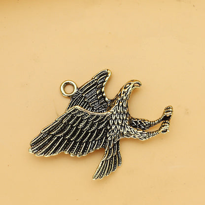 Vintage Brass Eagle Pendant, Retro Flying Eagle Charm, Antique Brass Bird Jewelry Making Supplies, DIY Necklace or Keychain Pendant