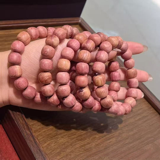 11x12mm Blood Cypress Wood Classic Barrel Bead Bracelet | Solid Wood Single-Strand Bracelet | Rustic Log-Style Wenwan Jewelry