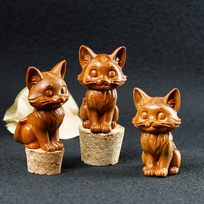 Artisan Crafted Green Sandalwood Cat Statue - Hand Carved Wooden Cat Figurine for Shelf Decor