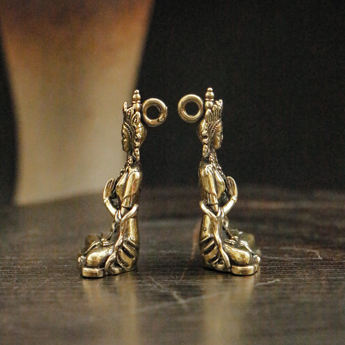 Vintage Brass Mini Manjushri & Guanyin Figurine - Serene Buddha Statue for Office Desk & Home Decor