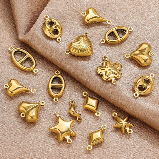 10PCS Stainless Steel Double-Hole Connector| Heart & Star Shapes | DIY Jewelry Connectors for Bracelets & Necklaces