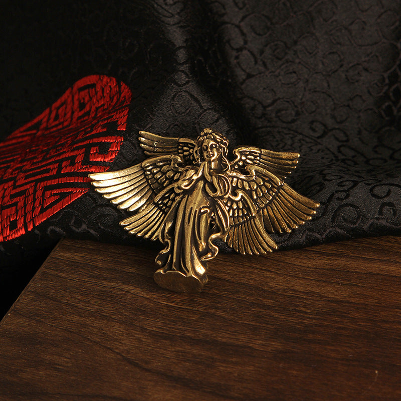 Brass Seraph Angel Figurine - Vintage Style Small Copper Artwork, Ideal Desk Decor for Angel Collectors