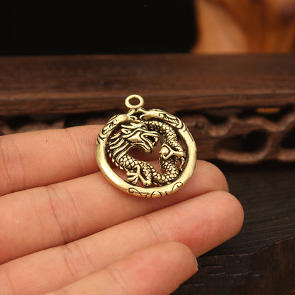 Vintage Brass Dragon Pendant, Retro Mythical Creature Charm, Chinese Dragon Jewelry Making Supplies, Antique Brass Pendant