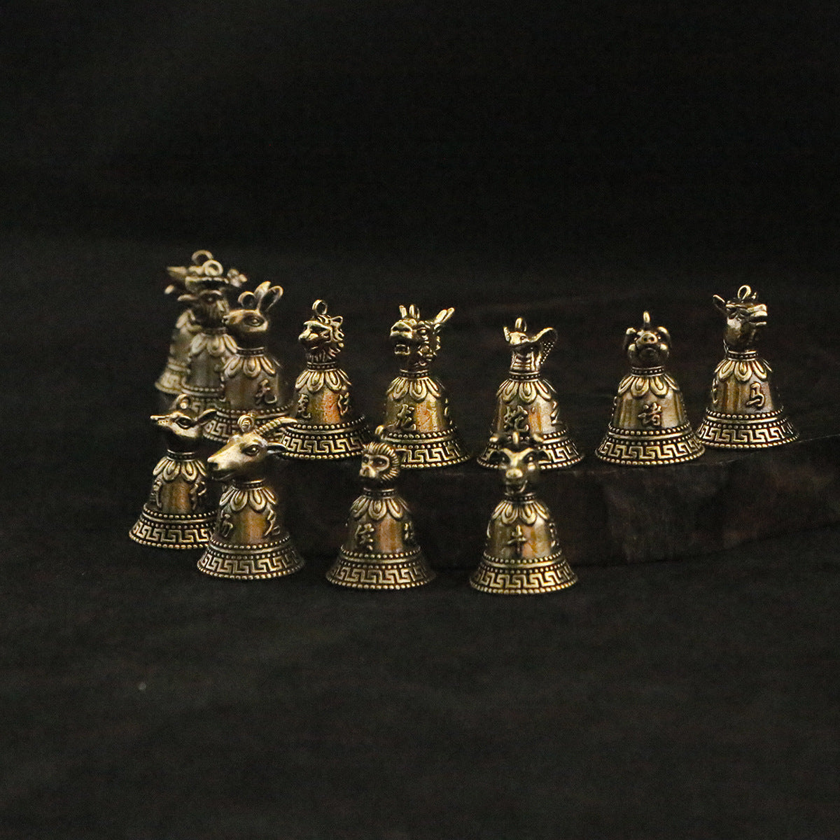Vintage Brass Chinese Zodiac Animal Head Bell Charms - 12 Beast Head Bell Pendants for Jewelry & Gifts