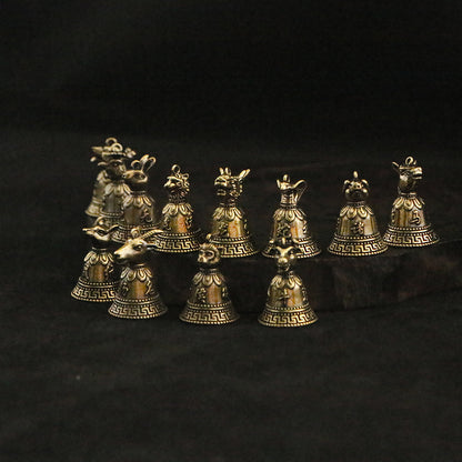 Vintage Brass Chinese Zodiac Animal Head Bell Charms - 12 Beast Head Bell Pendants for Jewelry & Gifts