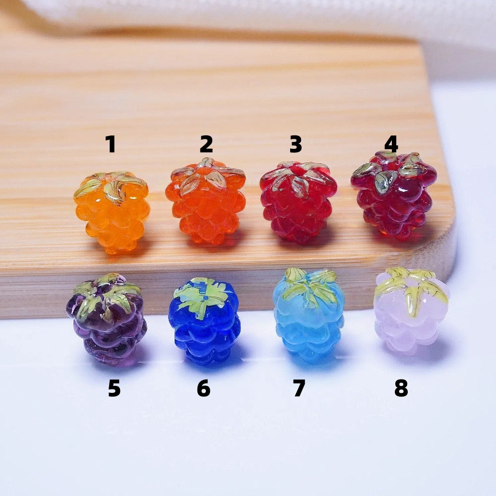 Glass Grape Beads Raspberry Lampwork Charms, Fruit Inspired Spacer Beads, Colorful DIY Jewelry Making Supplies
