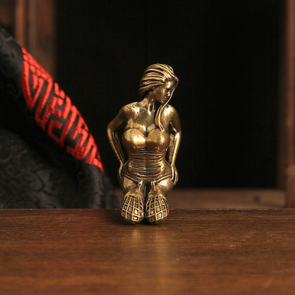 Retro Brass Sexy Lady Ornament - Unique Black Silk Beauty Statue, Fun Home Copper Craft Decoration