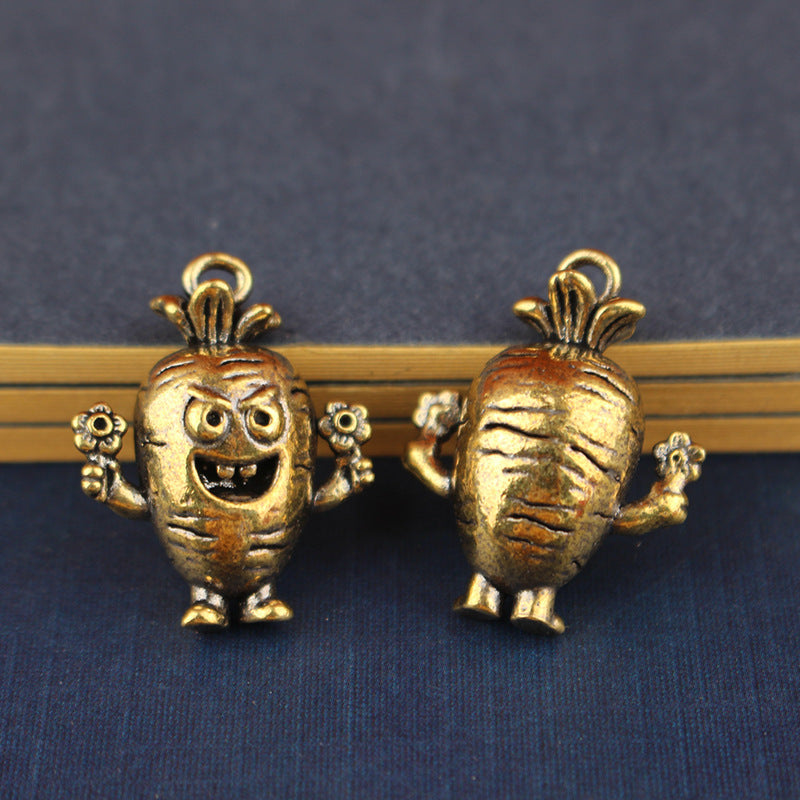 Cute Brass Carrot Pendant - Vintage Style Vegetable Charm for Garden Lovers, Dainty Jewelry Accessory