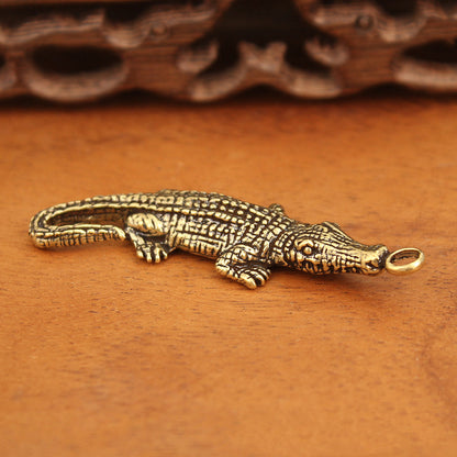 Vintage Brass Crocodile Pendant, Retro Alligator Charm, Antique Brass Animal Jewelry Making Supplies, Unique Reptile Pendant