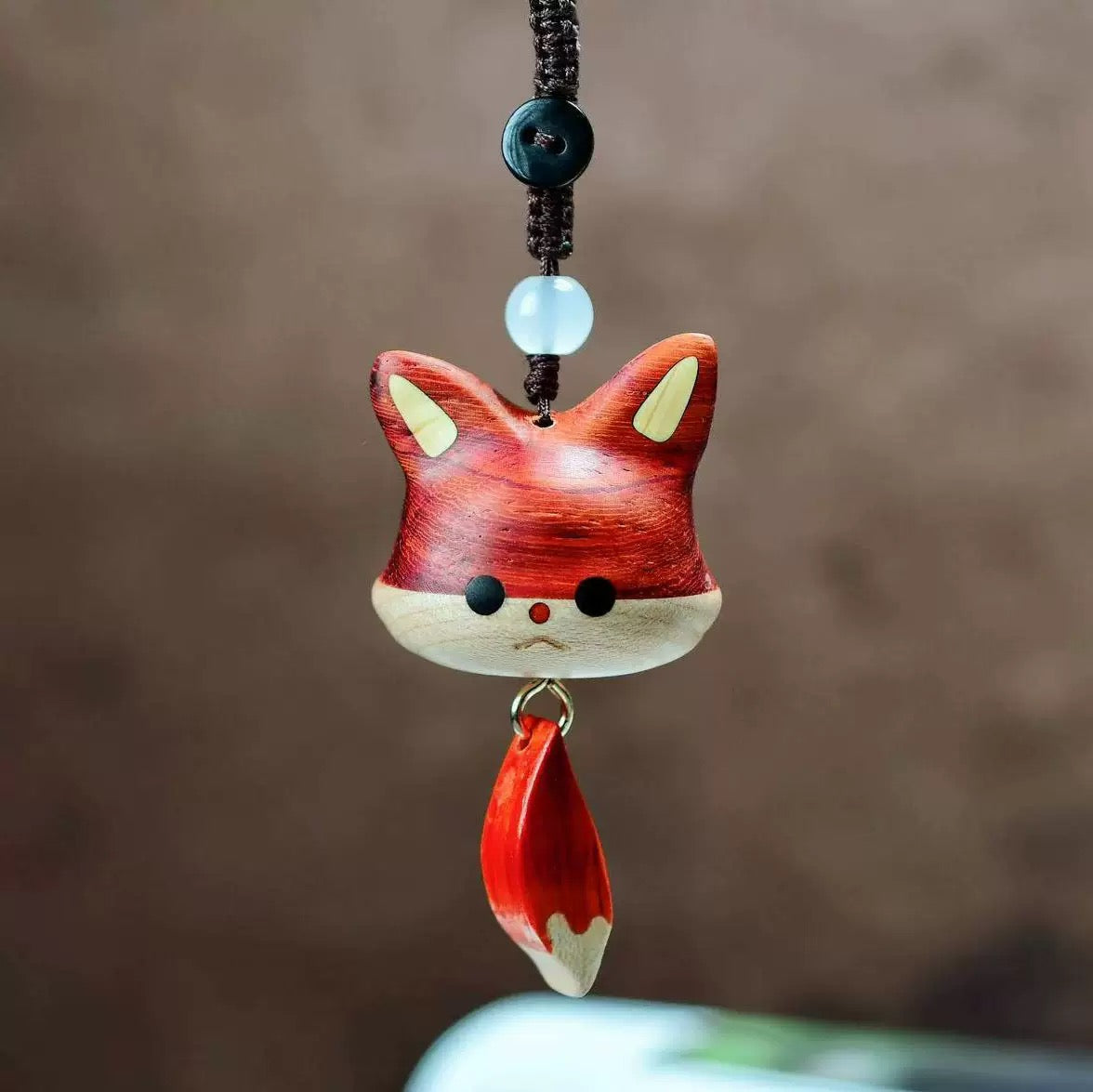 Handcrafted Wooden Fox Keychain, Cute Carved Fox Charm with Movable Tail, Animal Bag Key Ring, Gift for Her