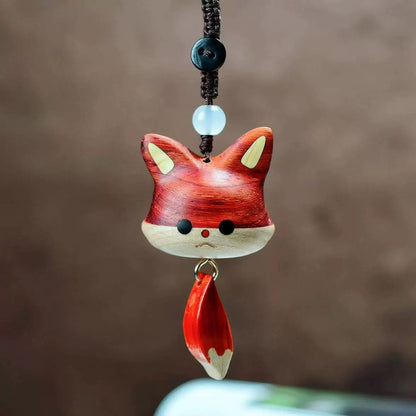 Handcrafted Wooden Fox Keychain, Cute Carved Fox Charm with Movable Tail, Animal Bag Key Ring, Gift for Her