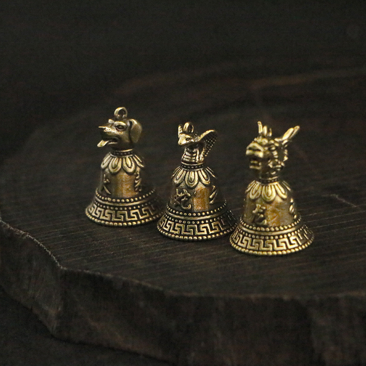 Vintage Brass Chinese Zodiac Animal Head Bell Charms - 12 Beast Head Bell Pendants for Jewelry & Gifts