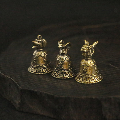 Vintage Brass Chinese Zodiac Animal Head Bell Charms - 12 Beast Head Bell Pendants for Jewelry & Gifts