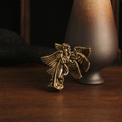 Brass Seraph Angel Figurine - Vintage Style Small Copper Artwork, Ideal Desk Decor for Angel Collectors